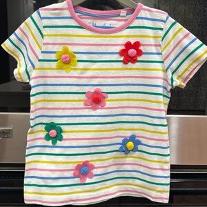 Mini Boden - Pom Pom Flutter Striped T-Shirt - Size: 5-6Y